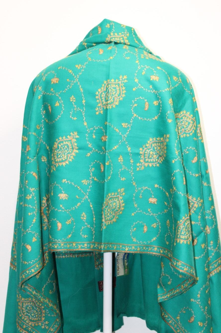 VTG Kashmiri Shawl Handmade JD Mehra Sons India Pure Wool 80” x 39”